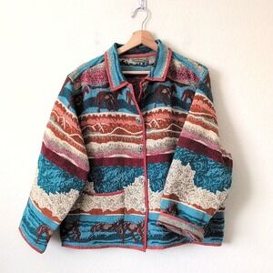 Vintage Jane Ashley Southwestern Horse Tapestry Jacket XL Ranchwear Barn Rodeo